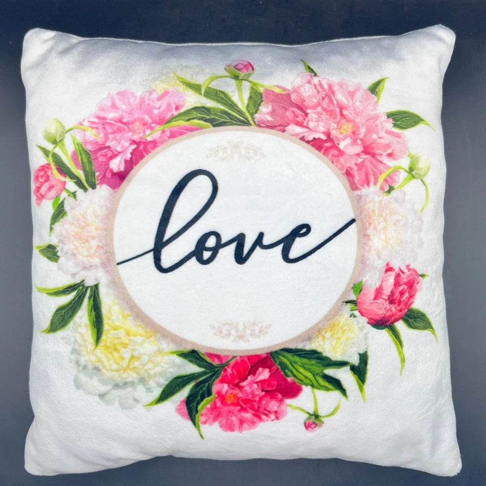 Love Floral Peony Throw Pillow White Pink Yellow Soft Plush Square‎ 10